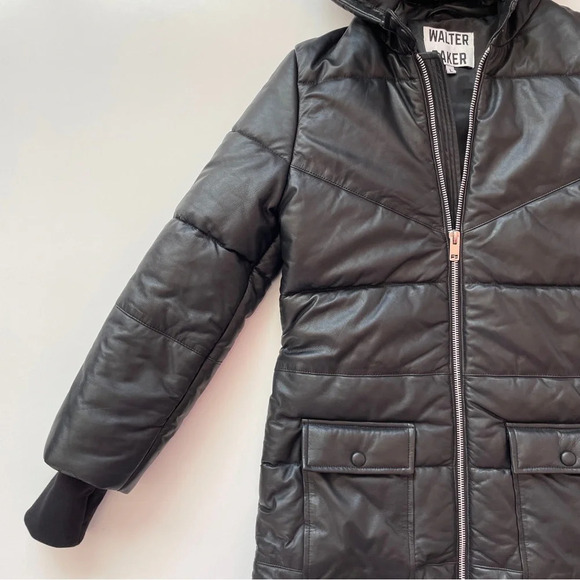 Walter Baker Robert Lamb Leather Longline Hooded Jacket In Black, Size Large - Picture 7 of 16